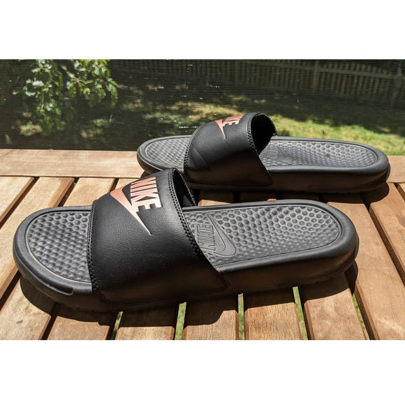 Nike Slides Women's Benassi JDI Black and Rose Gold Size 9    343881-007 - Picture 5 of 7